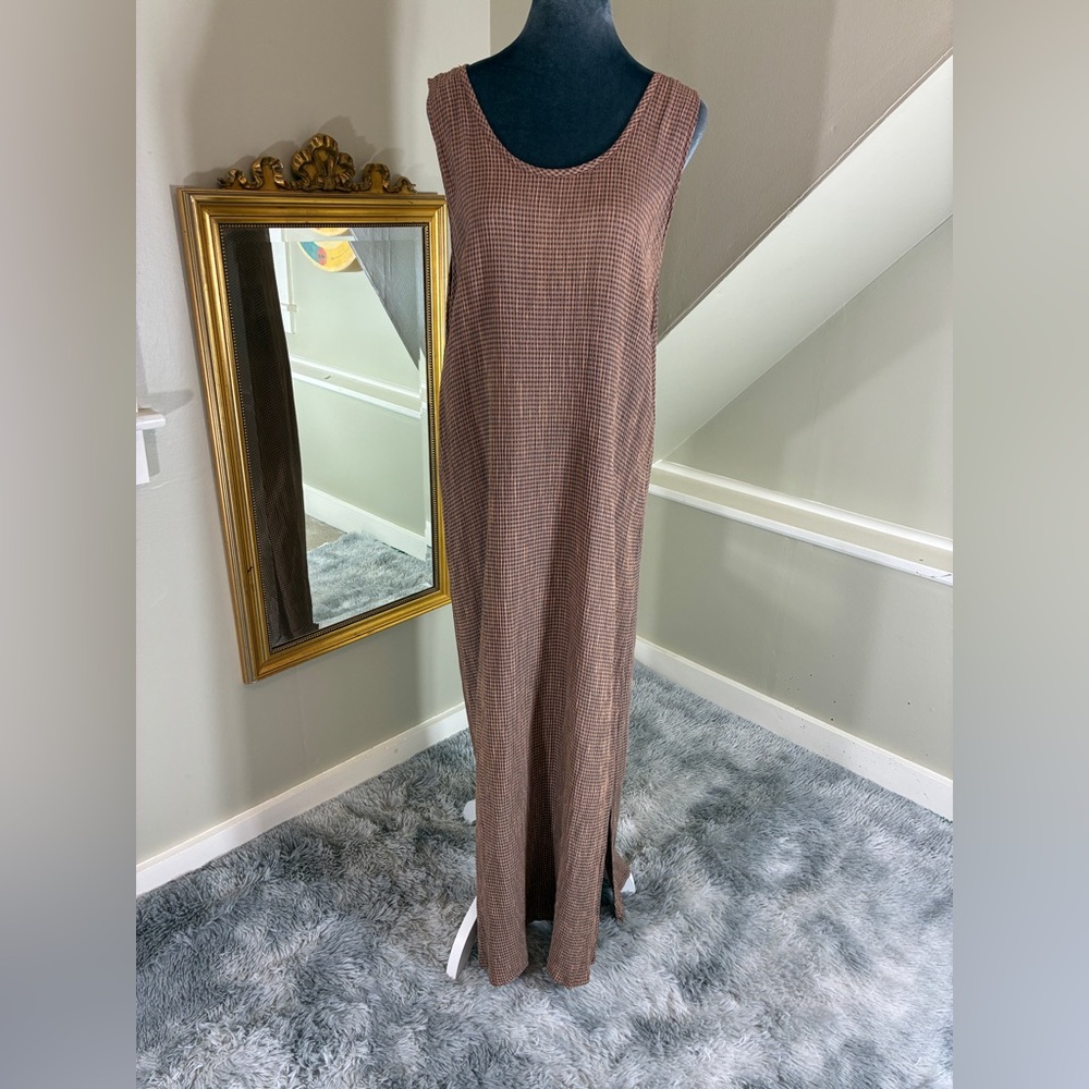 Vintage Large FLAX by Jeanne Engelhart Brown & Rust Gingham Maxi Dress